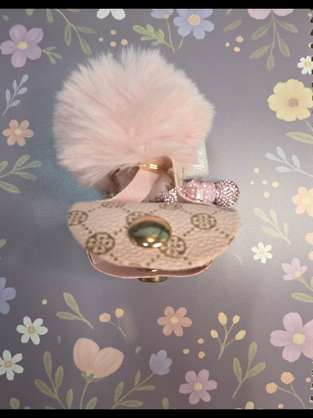 Pink Faux-Fur Pom Pom Keychain Bag Charm with Crystal Accents - Picture 6 of 14